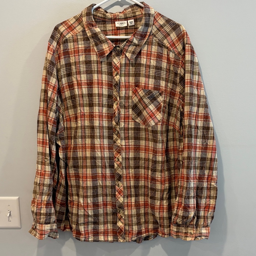 Cato Red and Brown Plaid Button Down Shirt